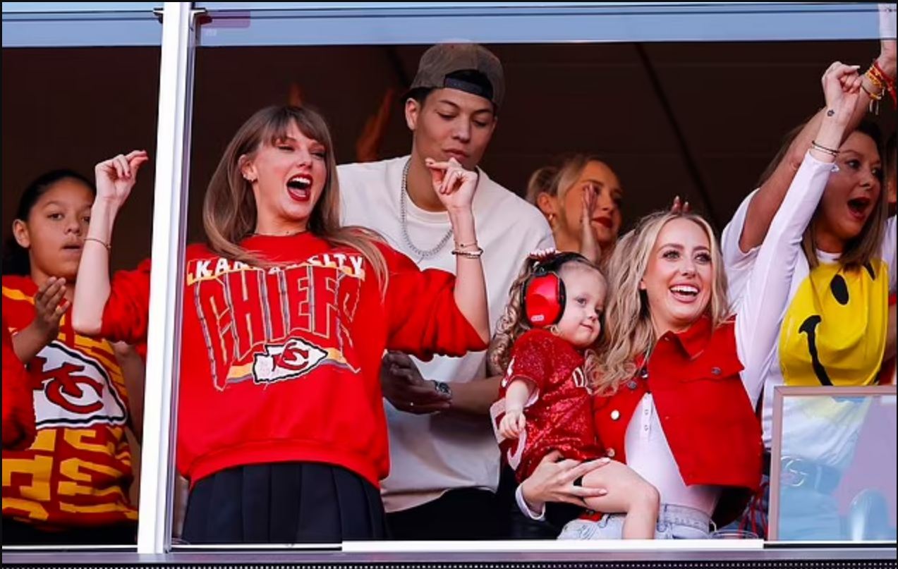 Absolute Love:Taylor Swift and Brittany Mahomes affectionately celebrate the Chiefs’ touchdown, while…