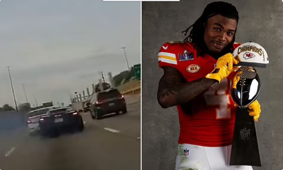 Rashee Rice dashcam footage shows crash Chiefs Super Bowl winner WAS driving amid claims men ‘fled after taking GUNS from car